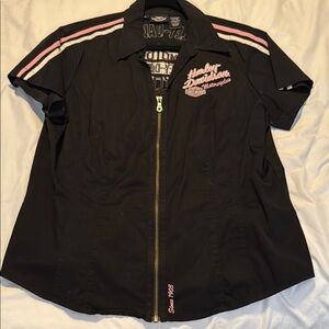 Harley-Davidson Black Zip-Up Shirt with Pink Details